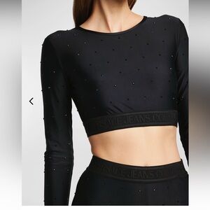 NWT Versace jeans couture logo crop embellished top xs black